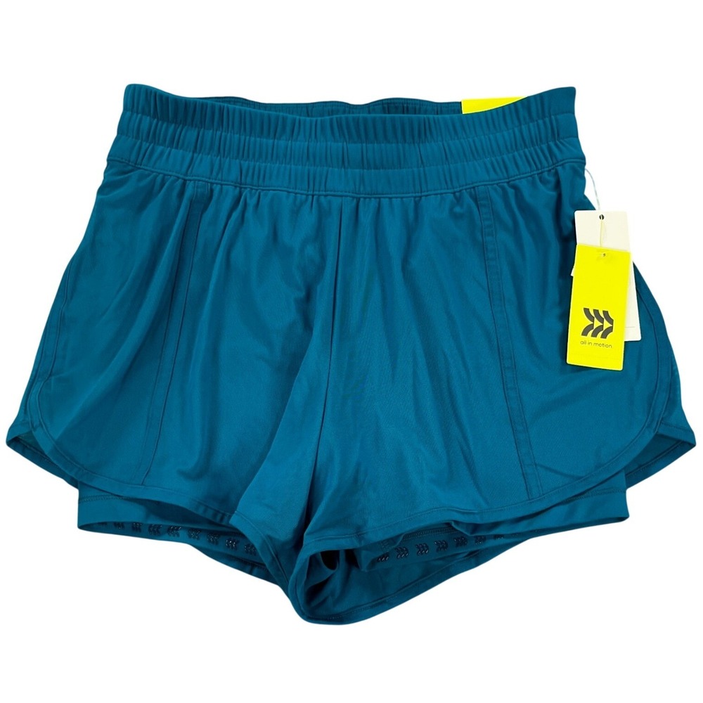 All In Motion Women's S Dark Teal Blue Mid-Rise Mesh Run Shorts 3"